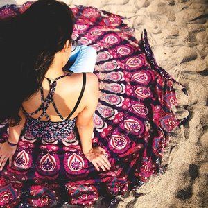 Wine purple Mexico tapestry boho blanket